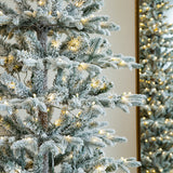 Oak PLUS 8ft Deluxe Pre-Lit Flocked Slim Fir Artificial Christmas Tree with 450 Warm White Lights