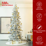 Oak PLUS 10ft Deluxe Pre-Lit Flocked Slim Fir Artificial Christmas Tree with 700 Warm White Lights