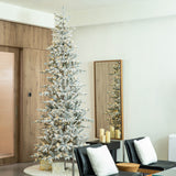 Oak PLUS 10ft Deluxe Pre-Lit Flocked Slim Fir Artificial Christmas Tree with 700 Warm White Lights