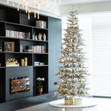 Oak PLUS 10ft Deluxe Pre-Lit Flocked Slim Fir Artificial Christmas Tree with 700 Warm White Lights