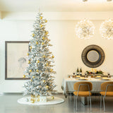 Oak PLUS 10ft Deluxe Pre-Lit Flocked Slim Fir Artificial Christmas Tree with 700 Warm White Lights