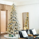 Oak PLUS 10ft Pre-Lit Flocked Full-size Fir Artificial Christmas Tree with 750 Warm White Lights