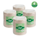 Oak PLUS 6 inch Natural Compostable & Disposable Sugarcane Plates, 600 Pack