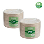 Oak PLUS 10 inch Natural Compostable & Disposable Sugarcane Plates, 300 Pack