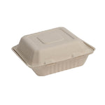 Oak PLUS 8 inch Natural Compostable & Disposable Sugarcane Clamshell Containers, 300 Pack