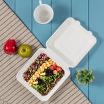 Oak PLUS 1250 ML White Compostable & Disposable Sugarcane Clamshell Containers, 300 Pack