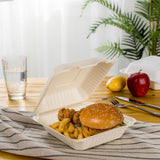 Oak PLUS 1250 ML Natural Compostable & Disposable Sugarcane Clamshell Containers, 300 Pack