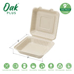 Oak PLUS 1250 ML Natural Compostable & Disposable Sugarcane Clamshell Containers, 300 Pack