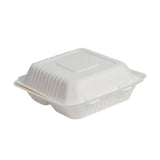 Oak PLUS 8 inch White Compostable & Disposable Sugarcane Sectional Clamshell Containers, 300 Pack