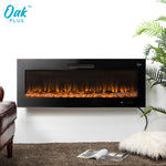 Oak PLUS 50"L Wall Mounted or Recessed Electric Fireplace With 9 Color Flames, Faux Log & Crystal Decorated
