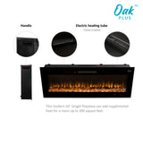 Oak PLUS 50"L Wall Mounted or Recessed Electric Fireplace With 9 Color Flames, Faux Log & Crystal Decorated