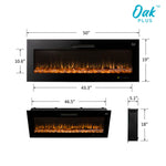 Oak PLUS 50"L Wall Mounted or Recessed Electric Fireplace With 9 Color Flames, Faux Log & Crystal Decorated
