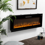 Oak PLUS 50"L Wall Mounted or Recessed Electric Fireplace With 9 Color Flames, Faux Log & Crystal Decorated