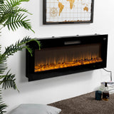 Oak PLUS 50"L Wall Mounted or Recessed Electric Fireplace With 9 Color Flames, Faux Log & Crystal Decorated